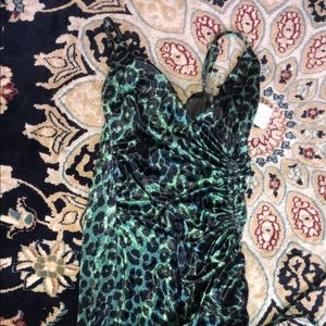 Velvet green leopard mini dress